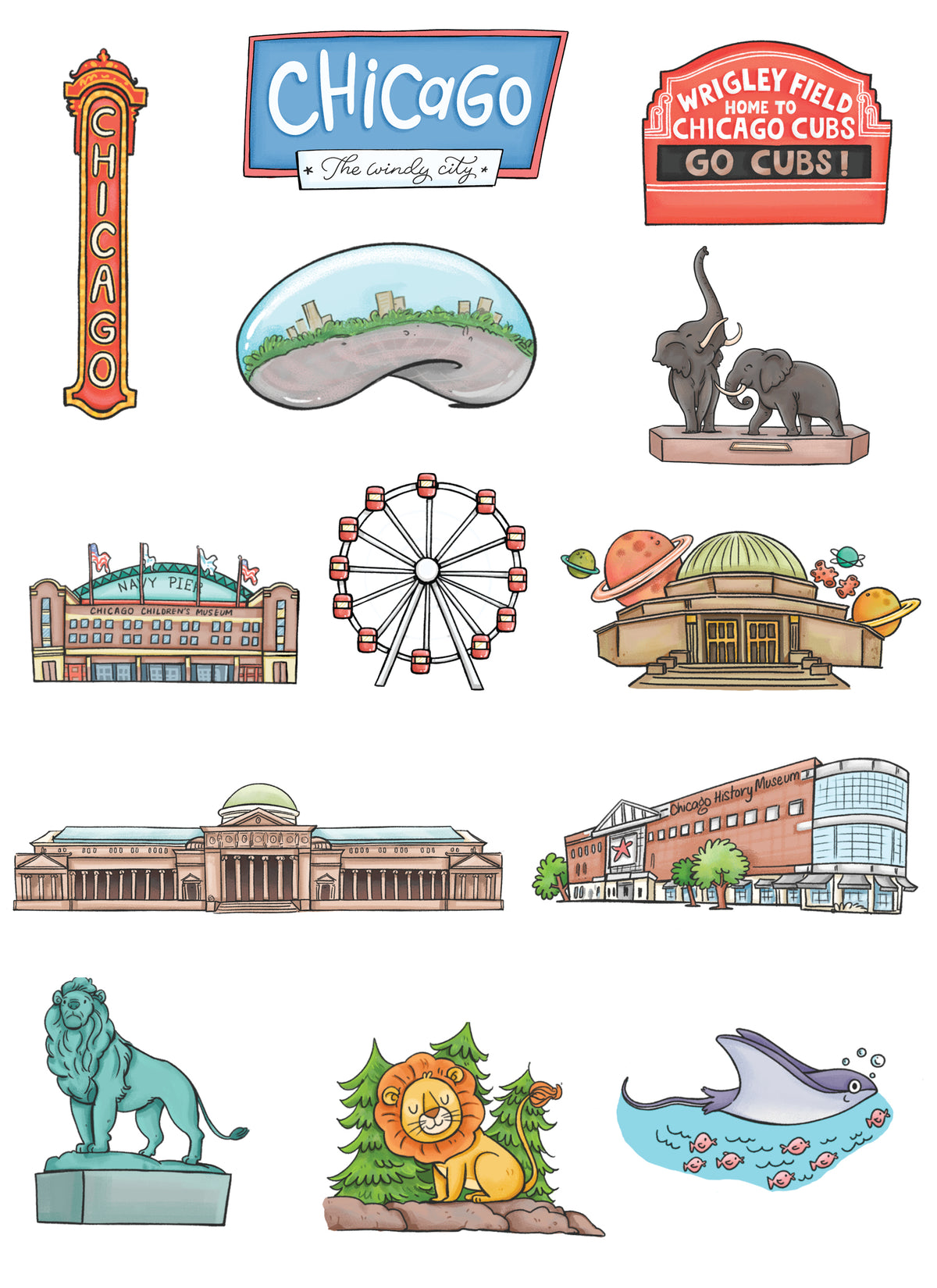 Chicago Sticker Sheet 8" x 6"