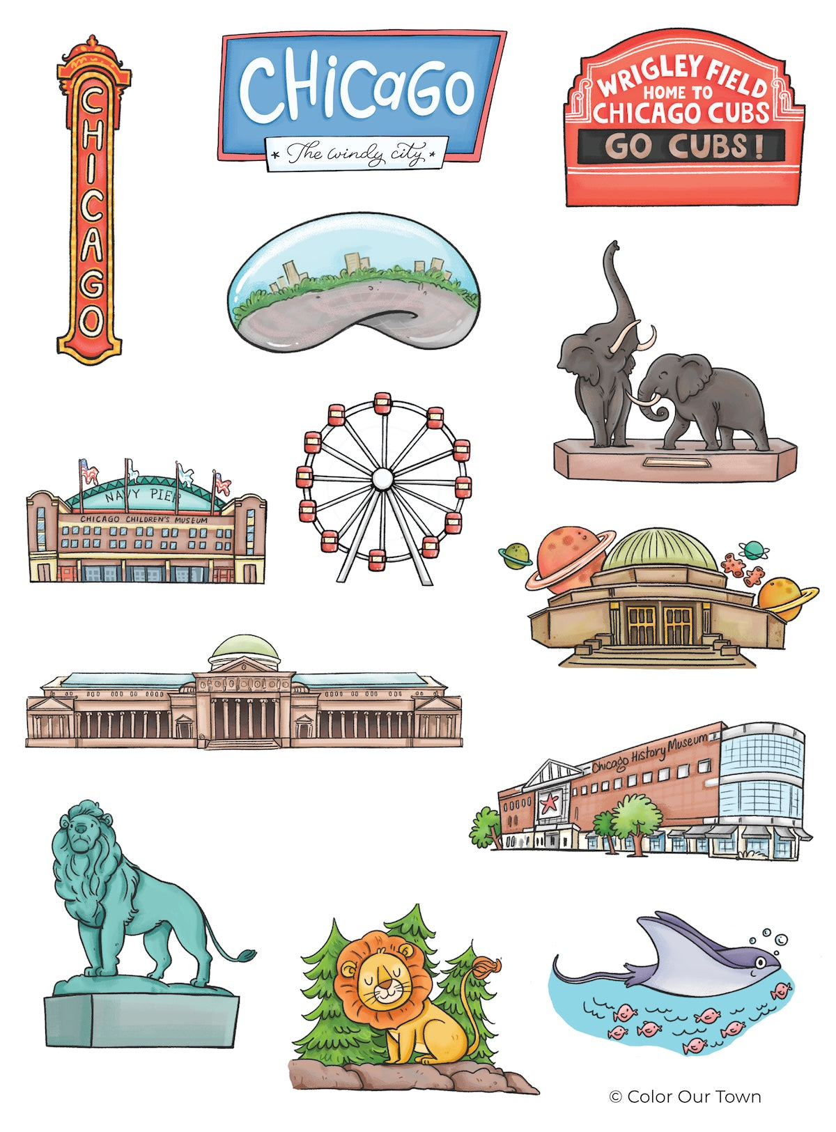 Chicago Sticker Map with Sticker Sheet