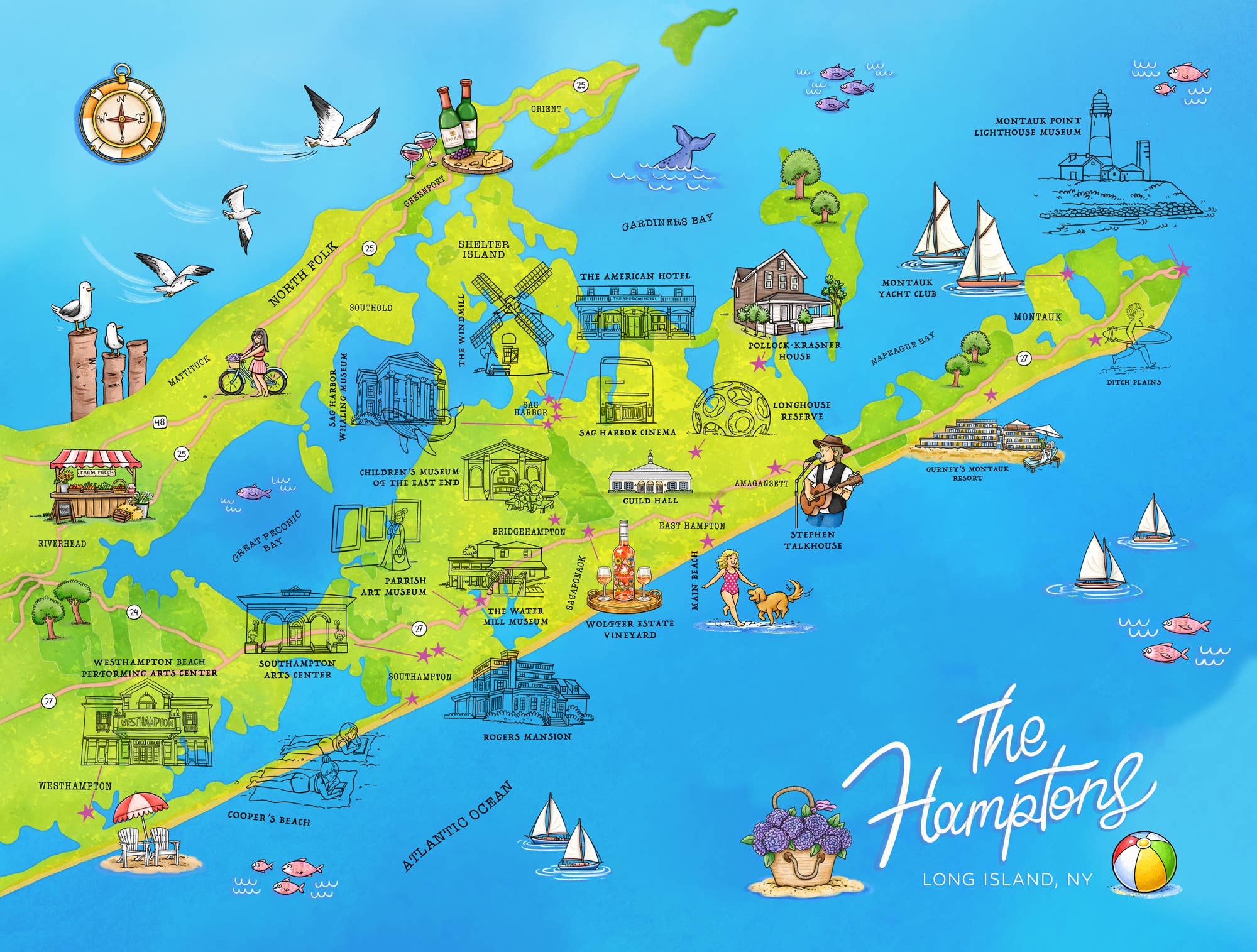 Hamptons Sticker Map with Sticker Sheet