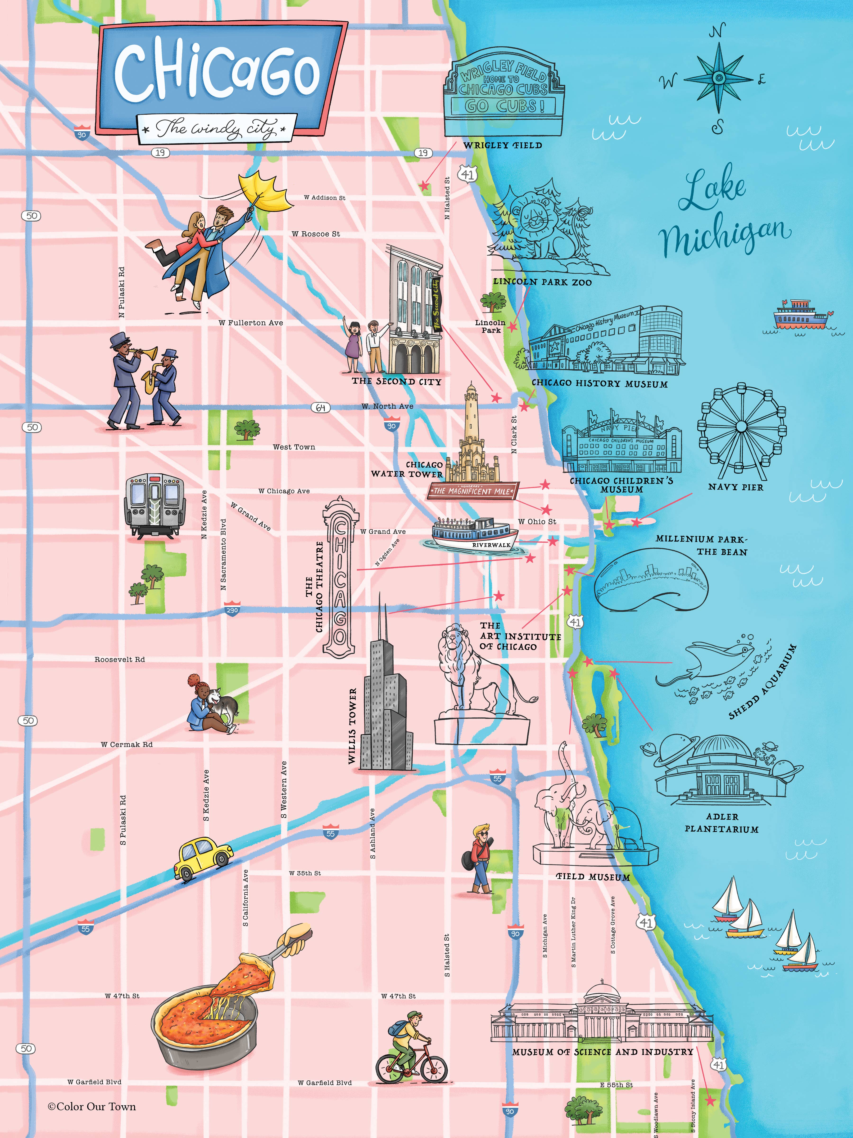 Chicago Sticker Map with Sticker Sheet