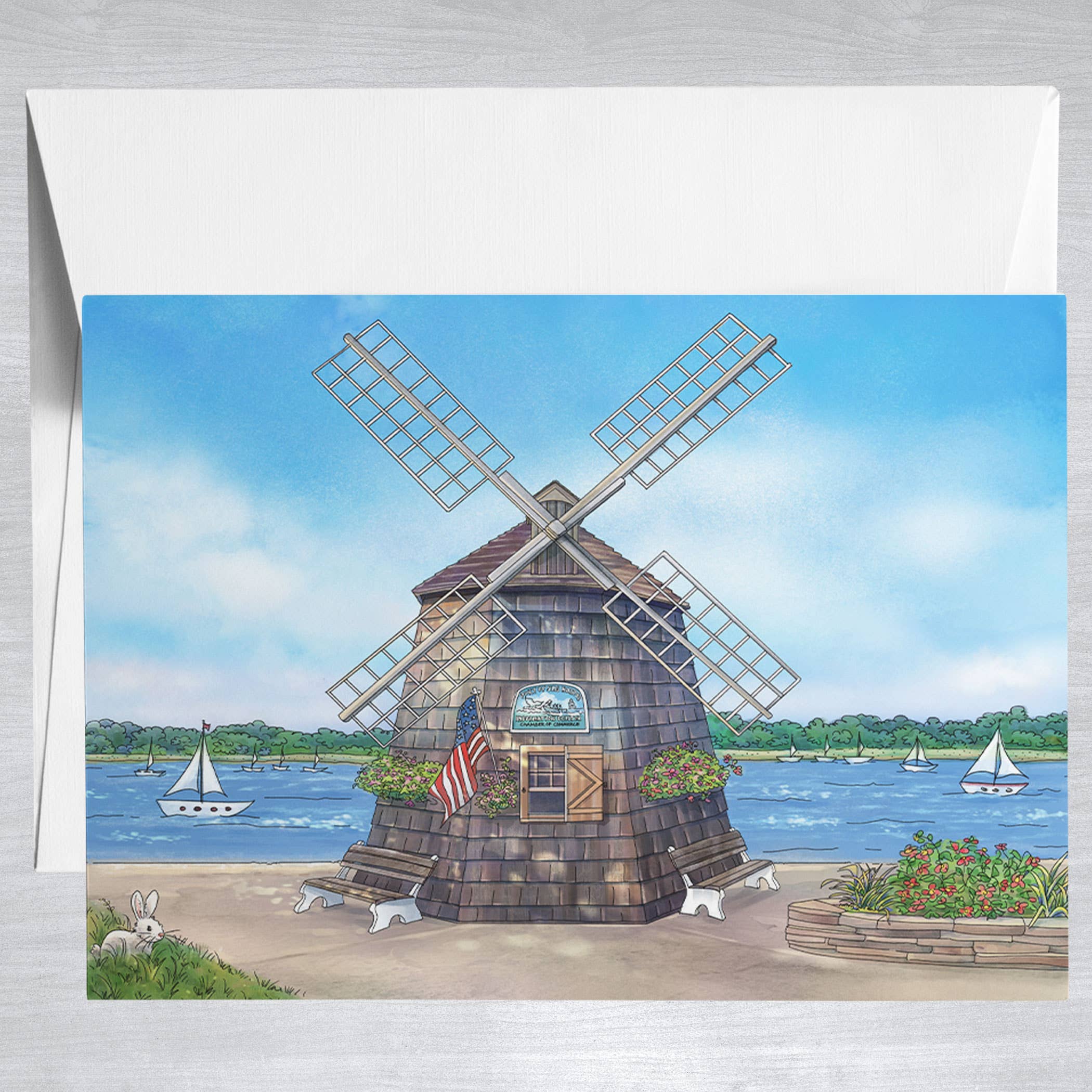 Sag Harbor Windmill watercolor  Greeting Card