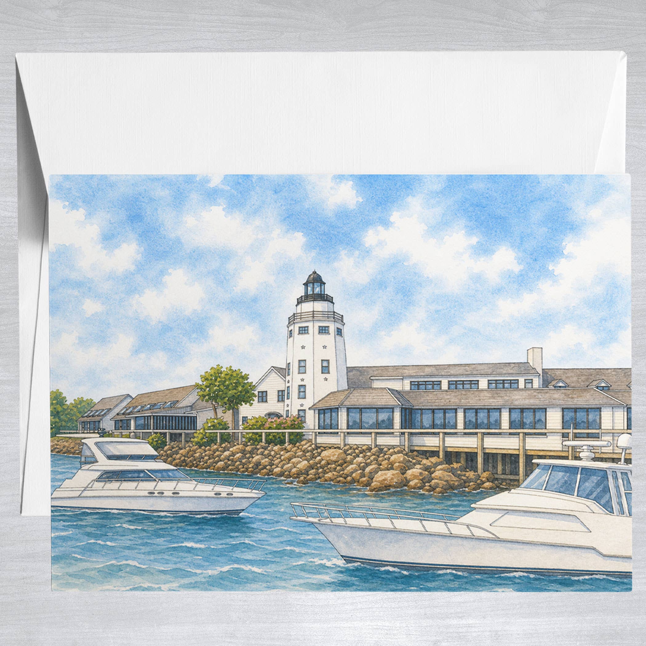 Montauk Yacht Club watercolor  Greeting Card