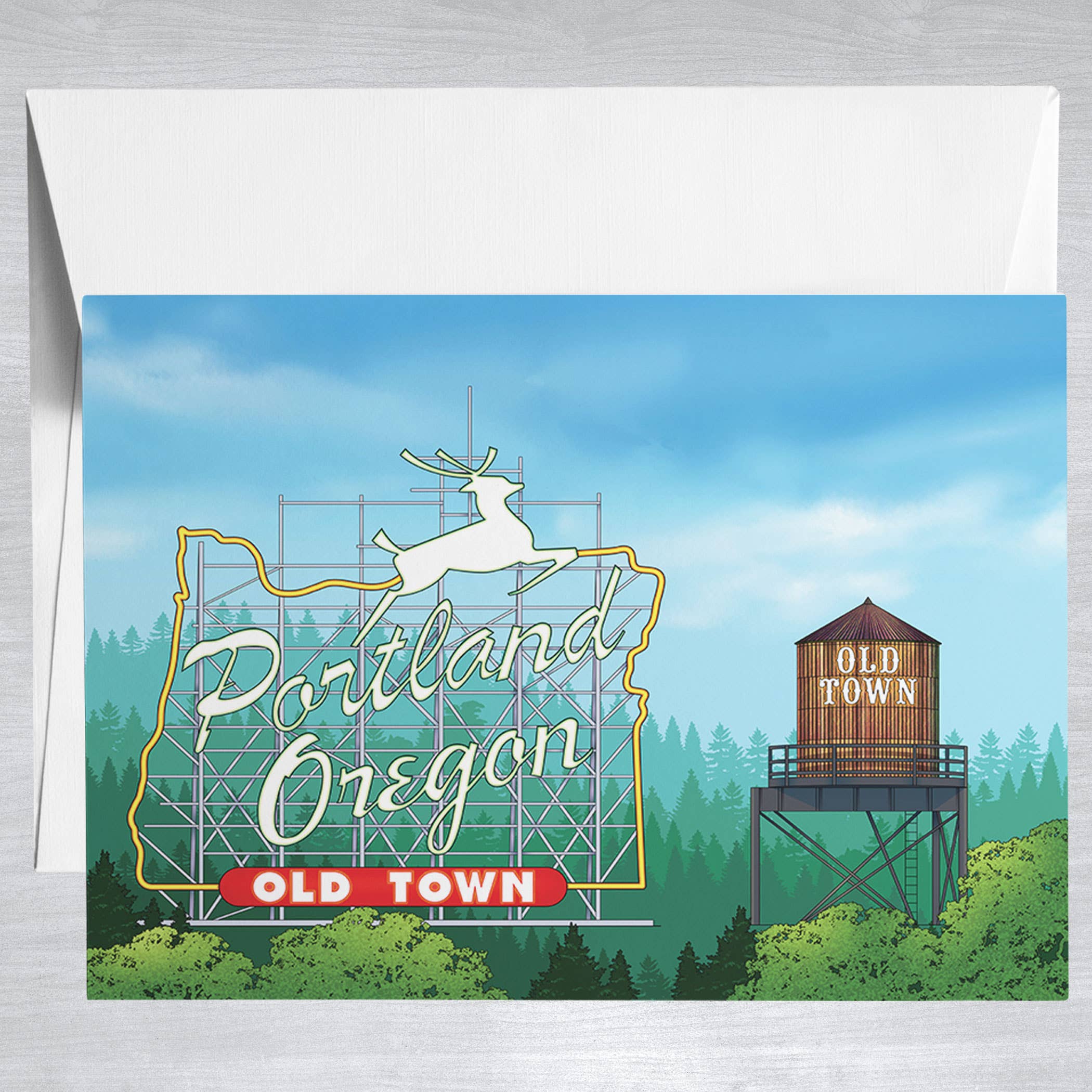 Portland Sign and Water Tower  Greeting Card