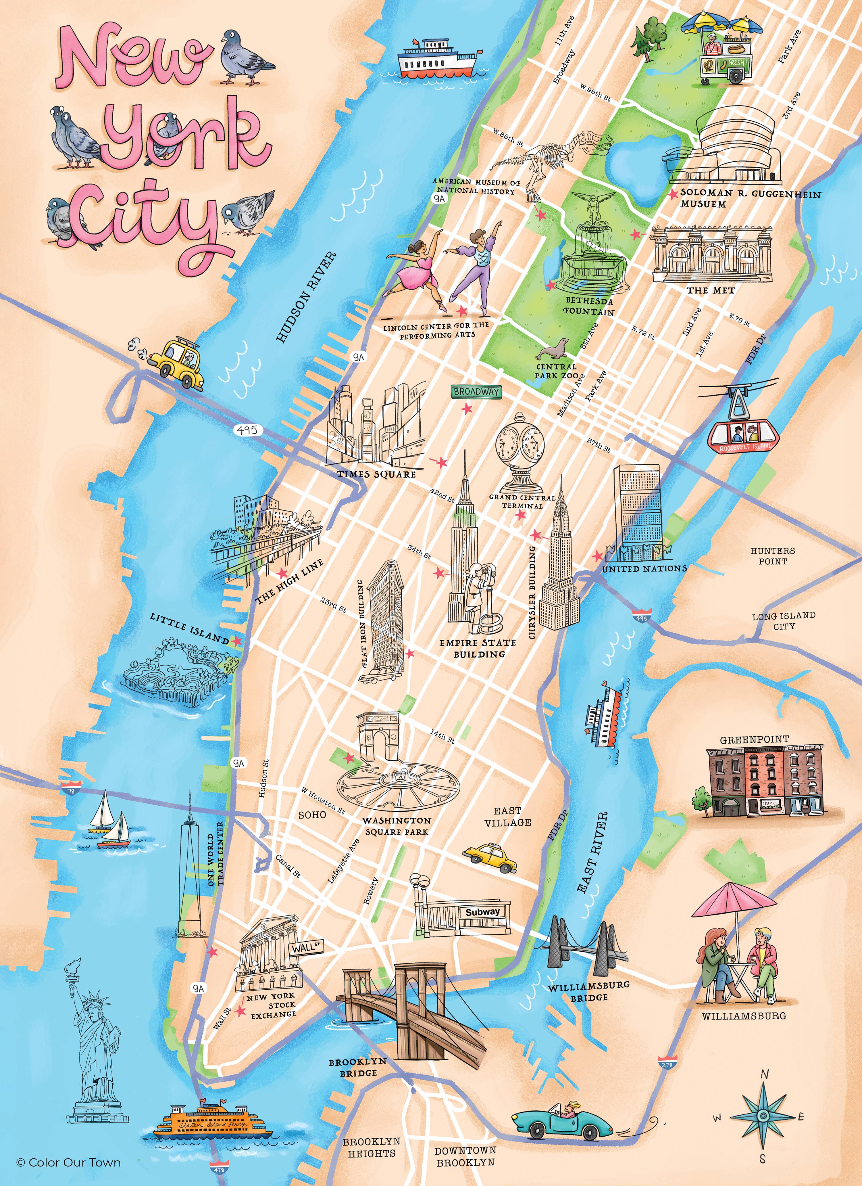 New York City Sticker Map with Sticker Sheet