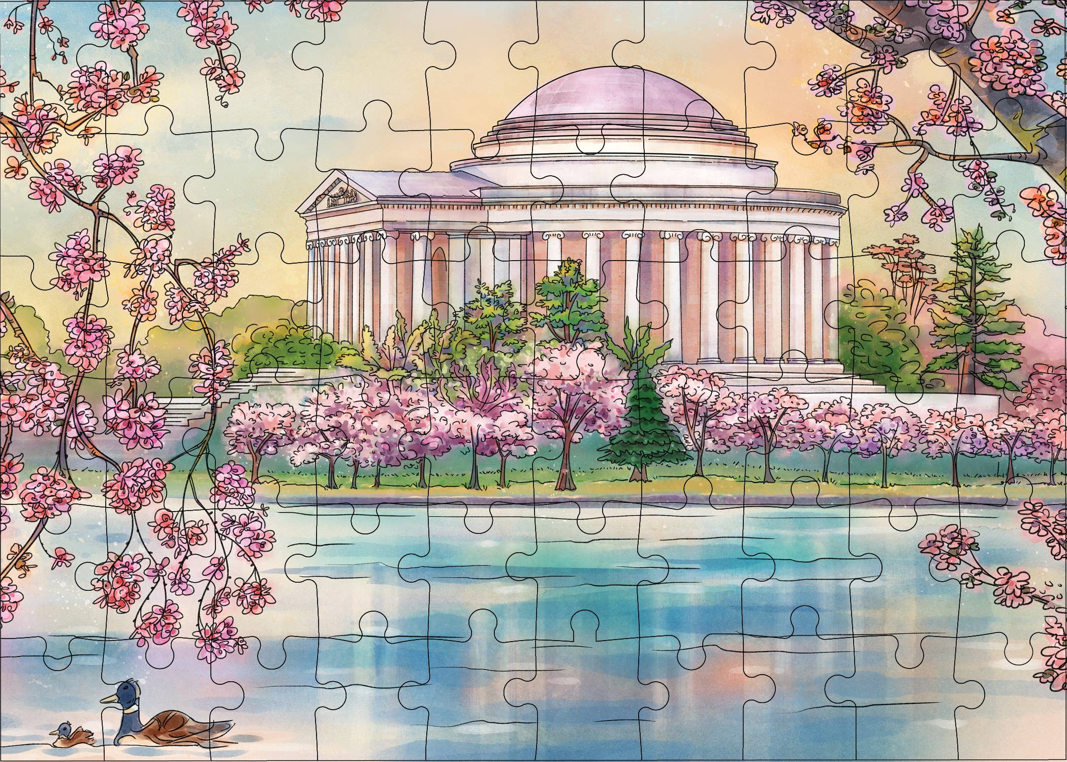 Cherry Blossoms + Jefferson Memorial  Puzzle