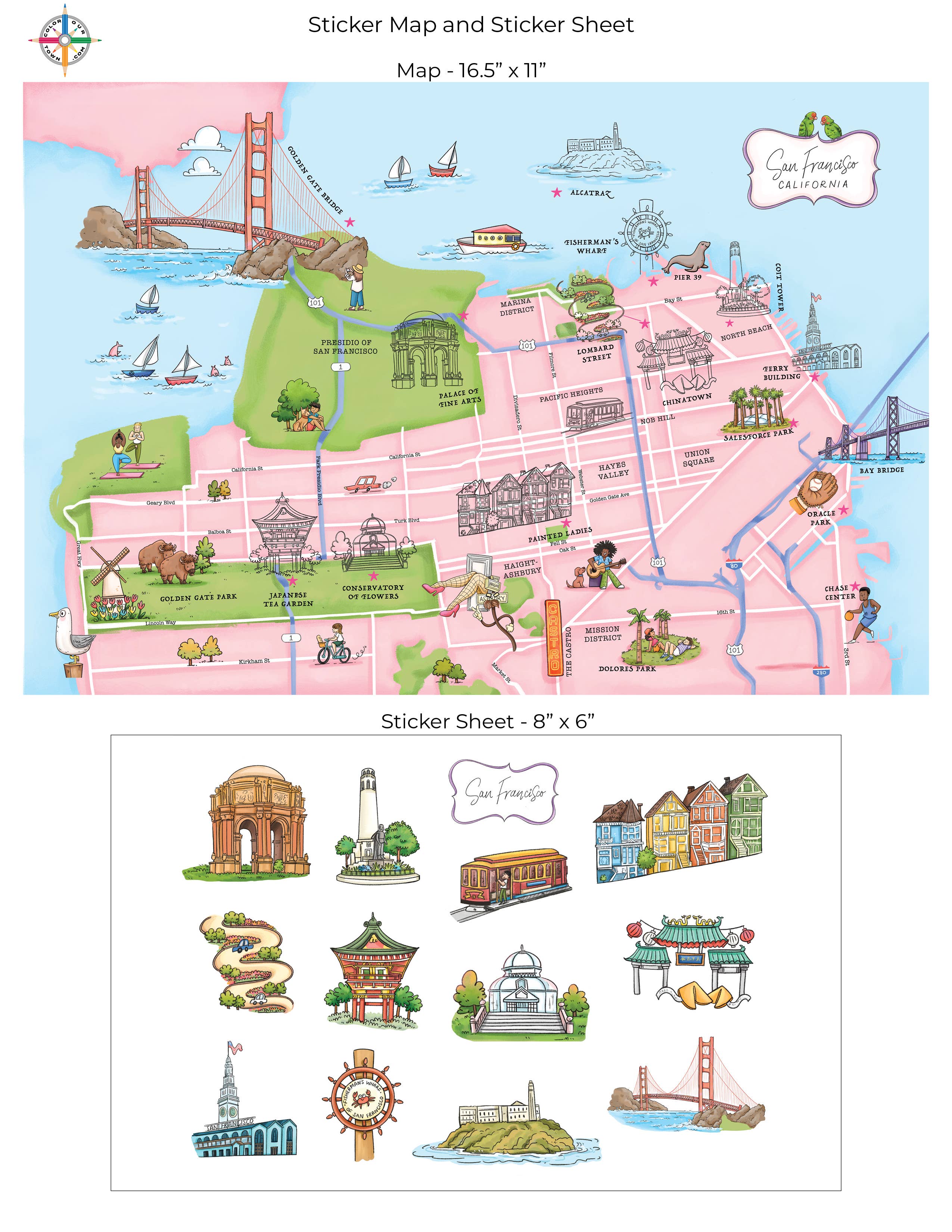 San Francisco Sticker Map with Sticker Sheet